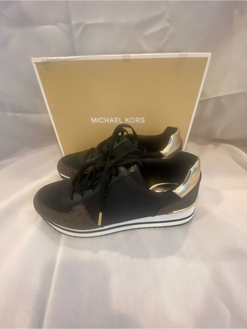 Michael Kors Black and Gold Platform Sneakers